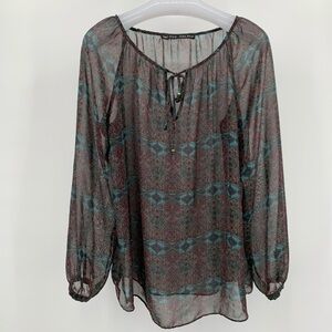 Zara Basic Semi Sheer Peasant Boho Blouse Browns